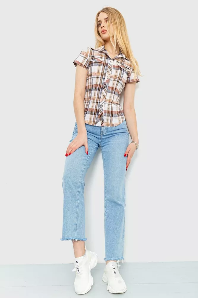 Купить Рубашка женская в клетку  -уценка, цвет бежево-серый, 230R061-11-U-29 оптом - Фото №2