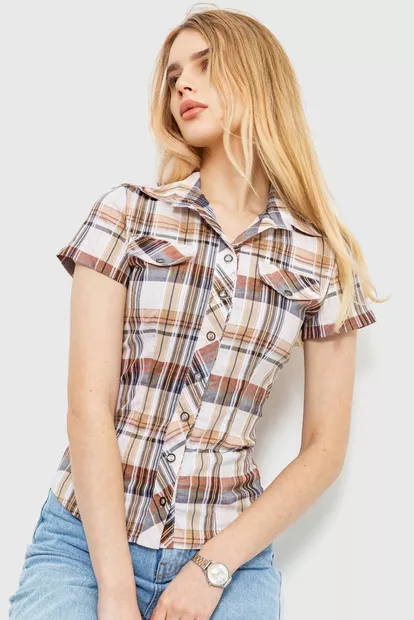 Сорочка жіноча в клітку  -уцінка, колір бежево-сірий, 230R061-11-U-30