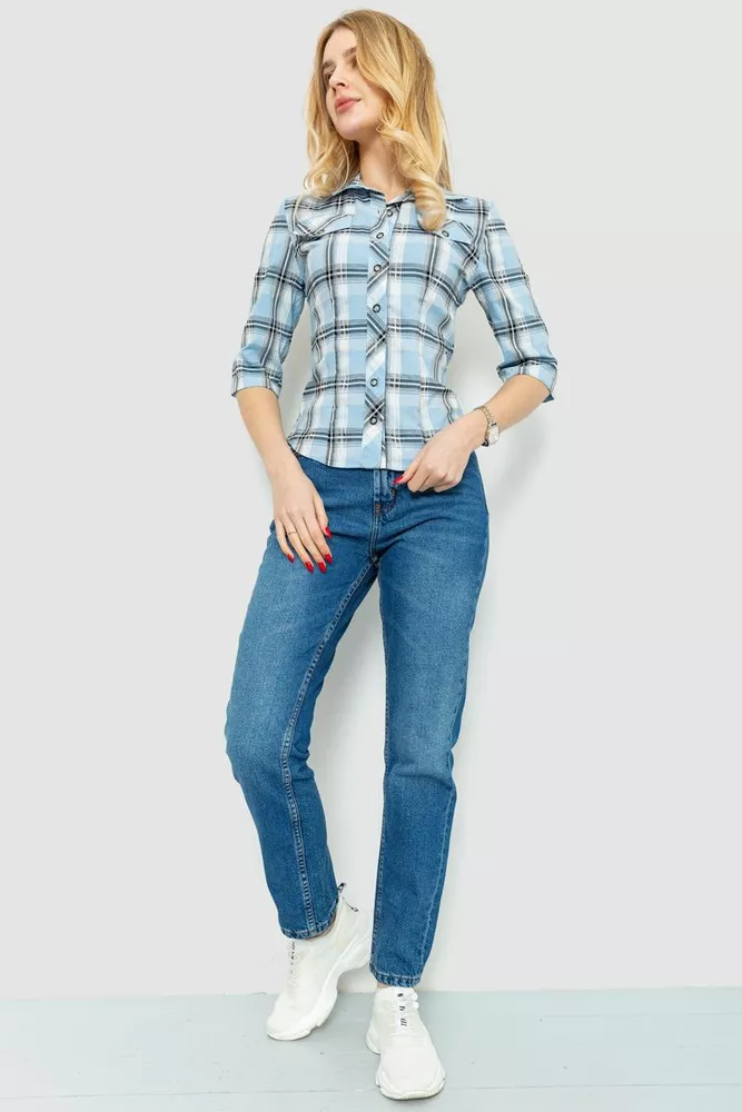 Купить Рубашка женская в клетку   -уценка, цвет серо-голубой, 230R063-U - Фото №2