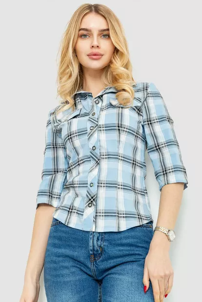 Сорочка жіноча в клітку  -уцінка, колір сіро-блакитний, 230R063-U