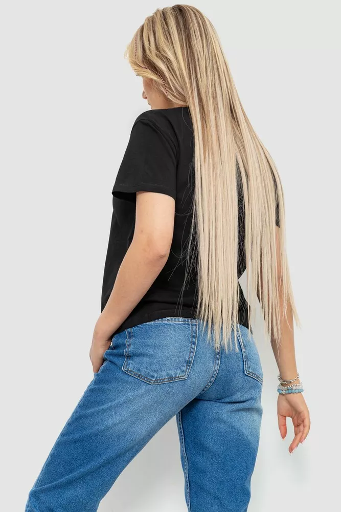 Купити Футболка жіноча з принтом, колір чорний, 221R3004-1 оптом - Фото №4
