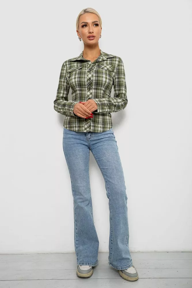 Купити Сорочка жіноча в клітку  -уцінка, колір хакі, 230R064-1-U-14 - Фото №2