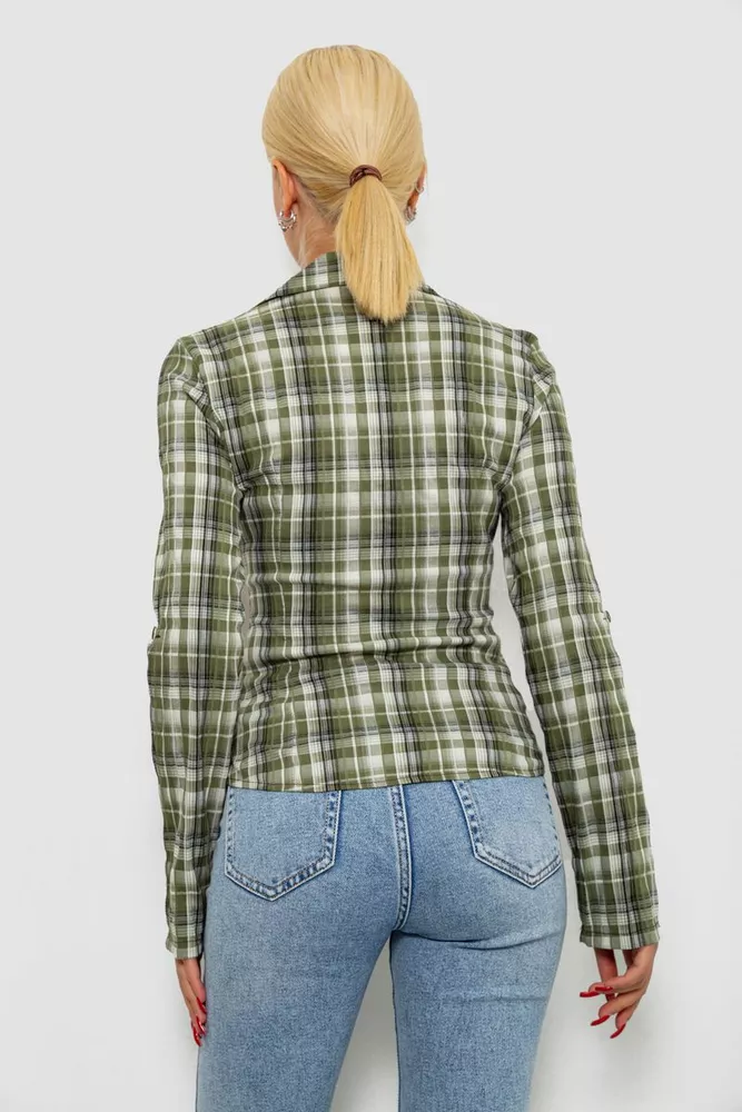 Купити Сорочка жіноча в клітку  -уцінка, колір хакі, 230R064-1-U-14 - Фото №4