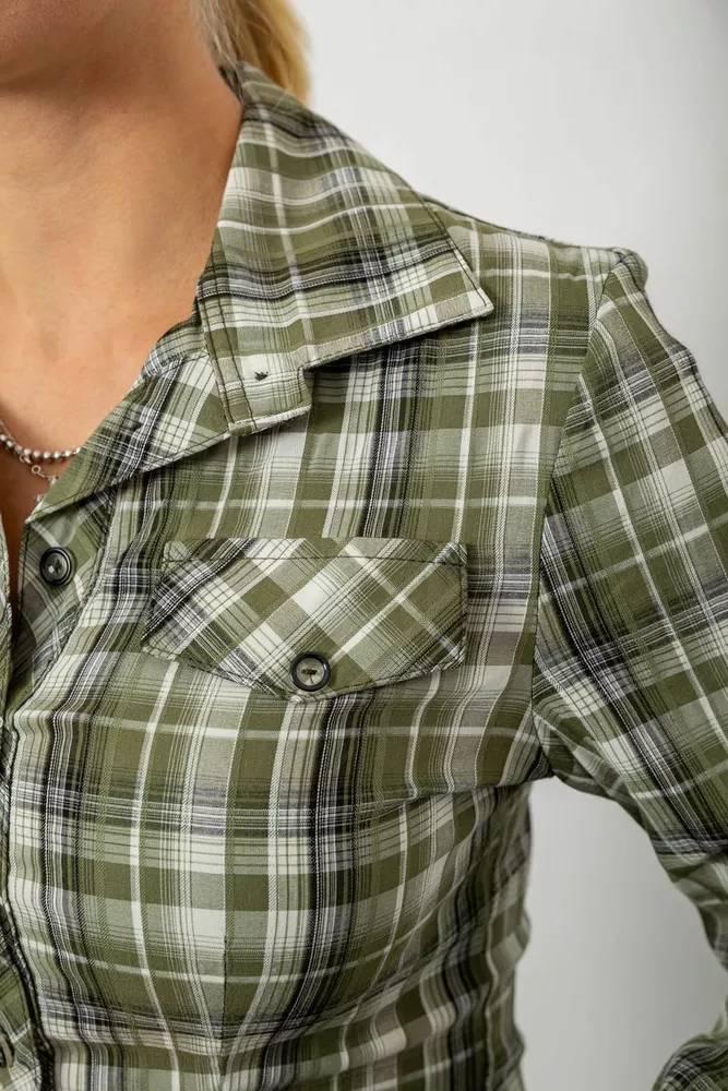 Купити Сорочка жіноча в клітку  -уцінка, колір хакі, 230R064-1-U-14 - Фото №5