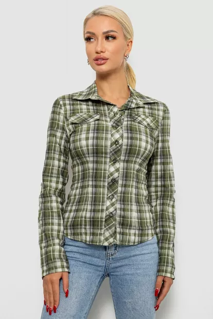 Сорочка жіноча в клітку  -уцінка, колір хакі, 230R064-1-U-14
