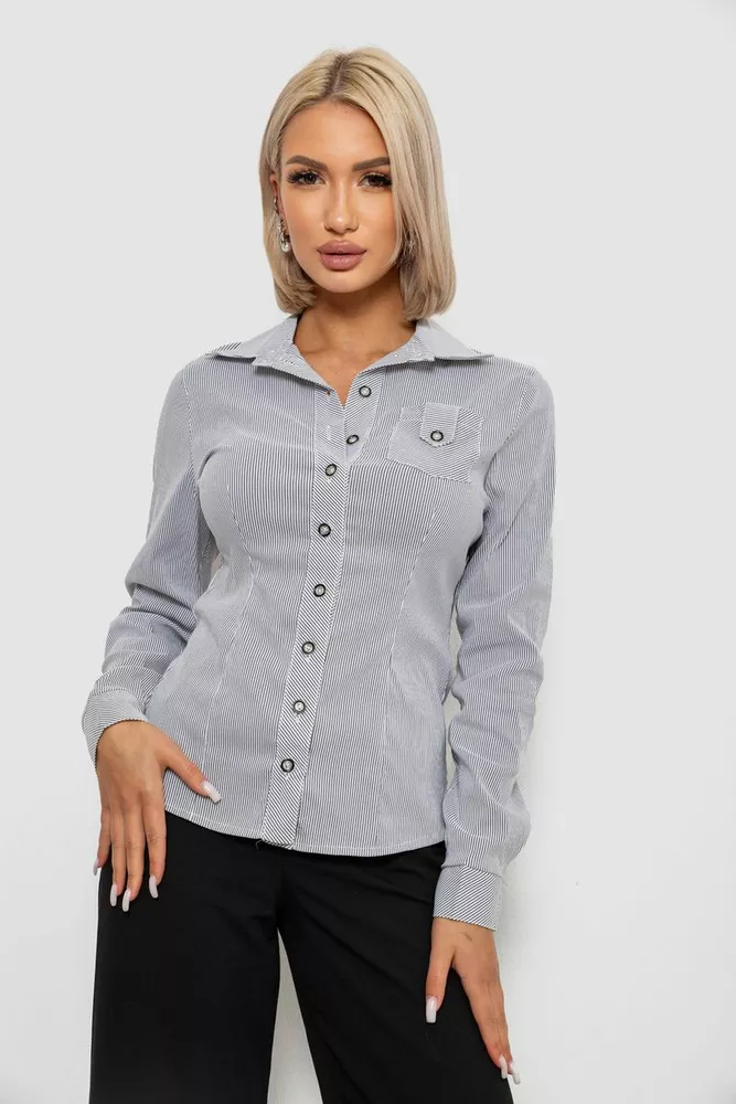 Купить Рубашка классическая в полоску, цвет серо-белый, 230R644-1 - Фото №1
