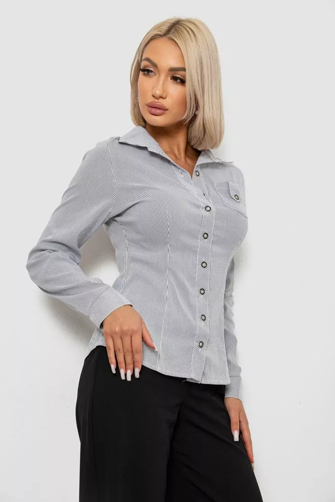 Купить Рубашка классическая в полоску, цвет серо-белый, 230R644-1 - Фото №3