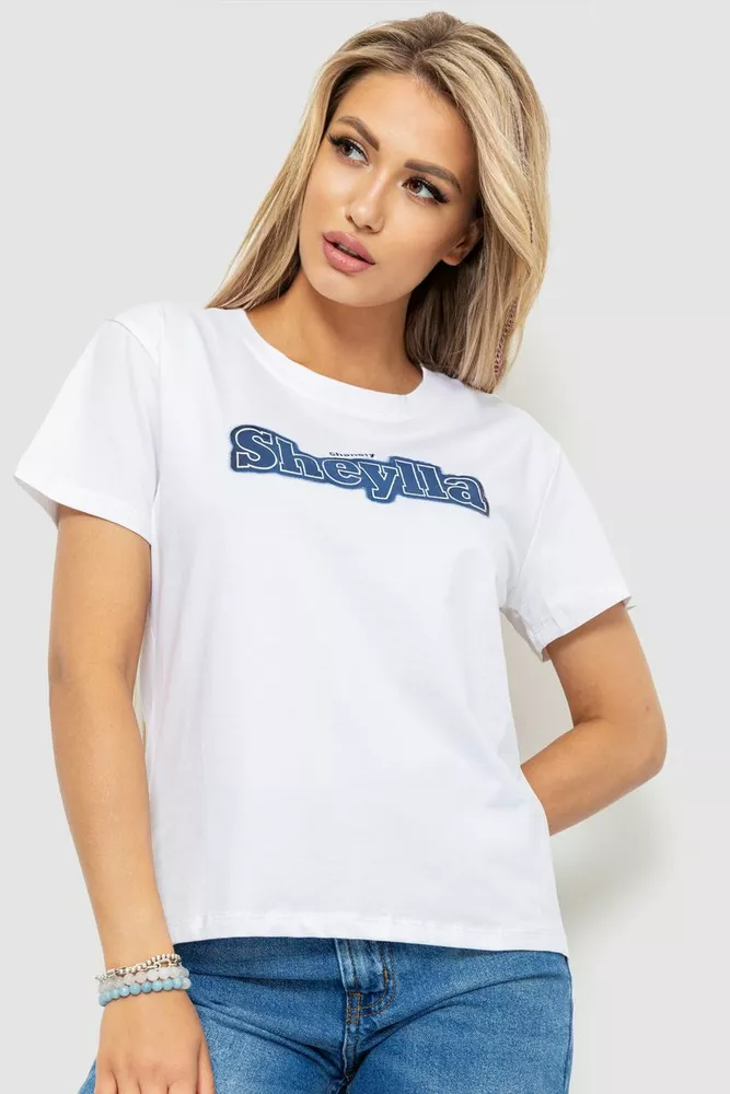 Купити Футболка жіноча з принтом, колір білий, 221R3004-1 оптом - Фото №1