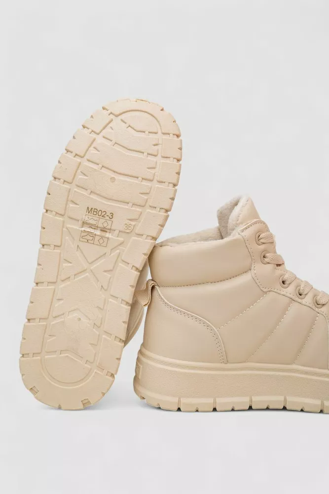 Купить Кроссовки женские зимние на меху, цвет бежевый, 248RMB02 - Фото №5