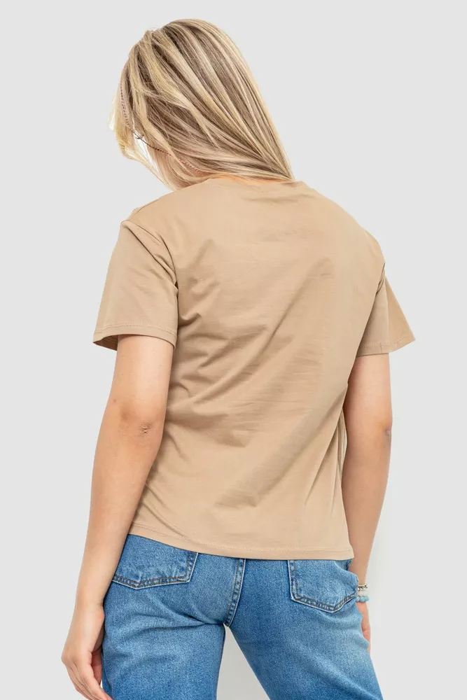 Купити Футболка жіноча з принтом, колір бежевий, 221R3004-1 - Фото №4