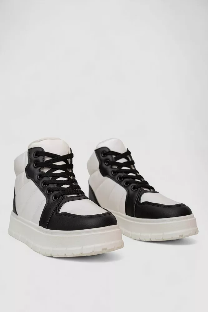 Купити Кросівки жіночі зимові на хутрі, колір біло-чорний, 248RMB02 - Фото №3