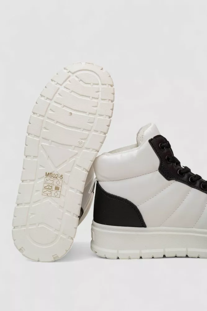 Купити Кросівки жіночі зимові на хутрі, колір біло-чорний, 248RMB02 - Фото №5