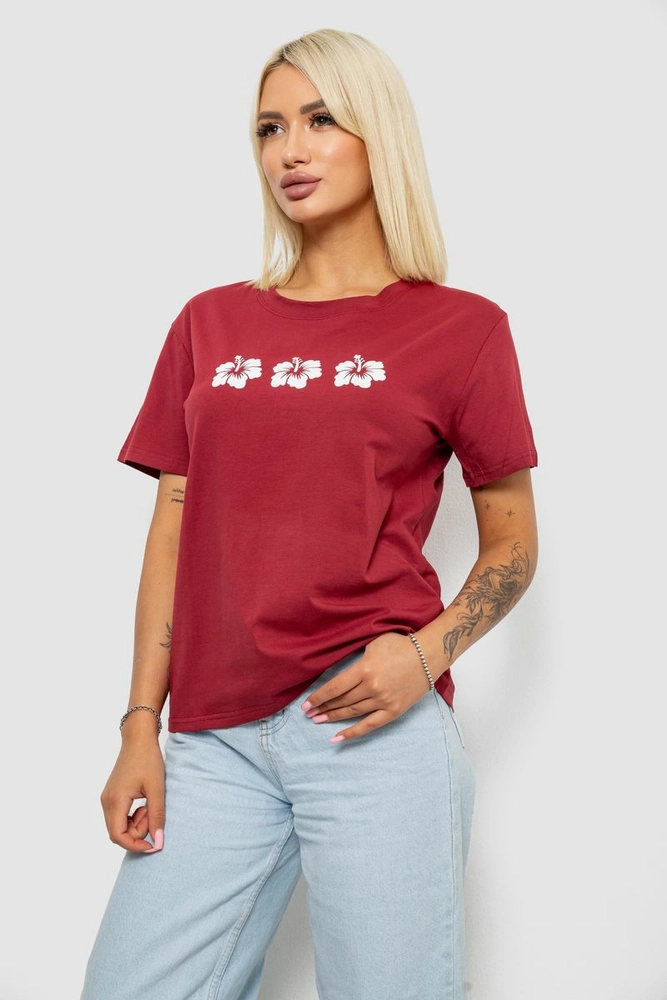 Купить Футболка женская с принтом, цвет бордовый, 221R5072 - Фото №3