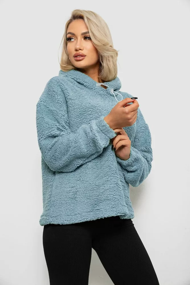 Купить Худи женский однотонный с капюшоном  -уценка, цвет голубой, 257R14-U-2 - Фото №3