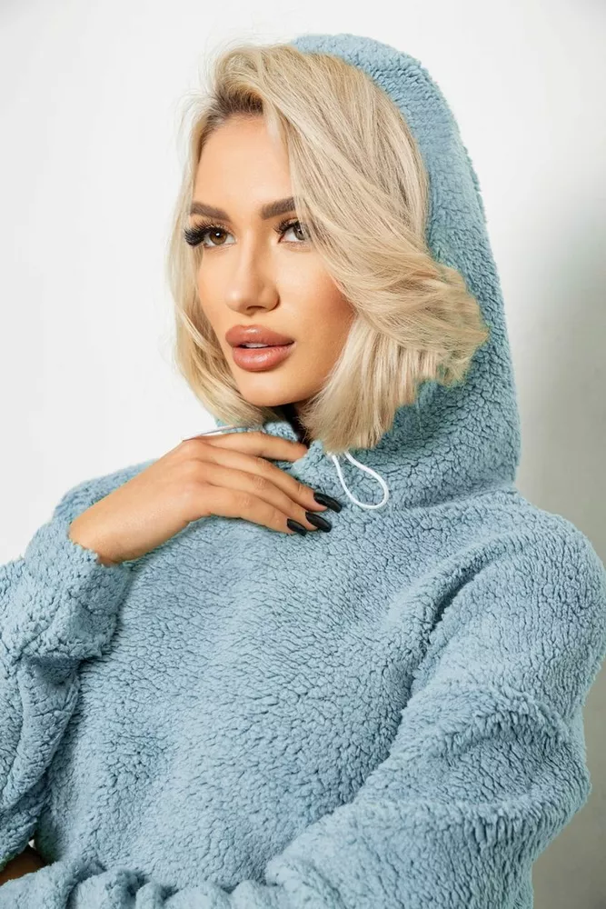 Купить Худи женский однотонный с капюшоном  -уценка, цвет голубой, 257R14-U-2 - Фото №5