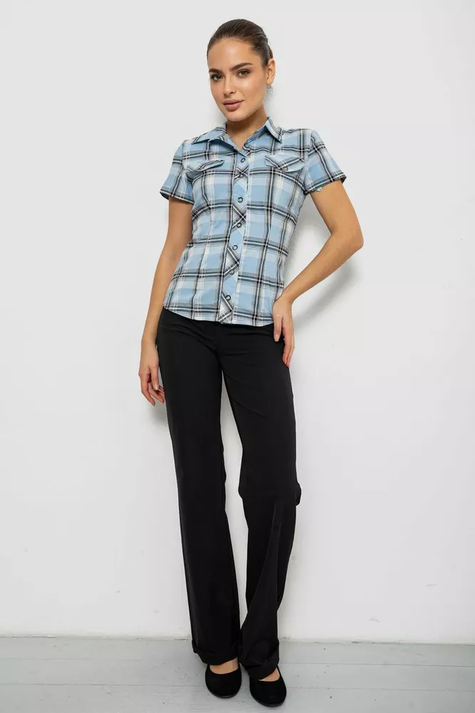Купити Сорочка жіноча в клітку  -уцінка, колір блакитний, 230R061-11-U-25 - Фото №2