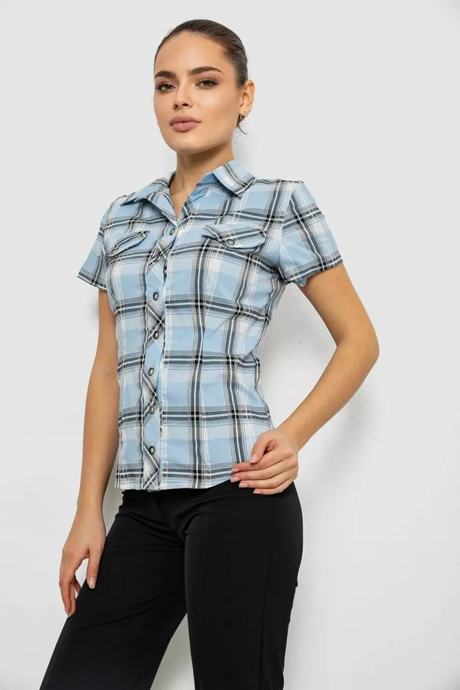 Купити Сорочка жіноча в клітку  -уцінка, колір блакитний, 230R061-11-U-25 - Фото №3