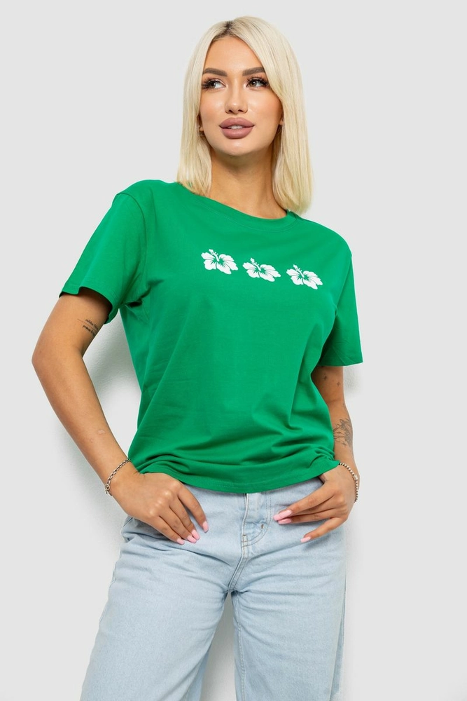 Купити Футболка жіноча з принтом, колір зелений, 221R5072 - Фото №1