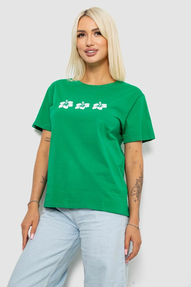 Купити Футболка жіноча з принтом, колір зелений, 221R5072 - Фото №3