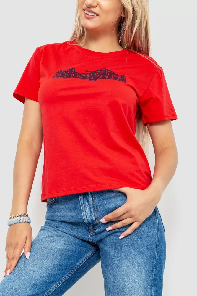 Купити Футболка жіноча з принтом, колір червоний, 221R3004-1 - Фото №3
