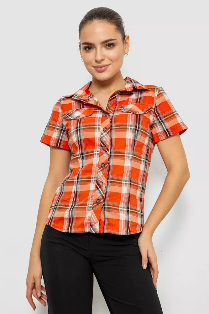 Купити Сорочка жіноча в клітку  -уцінка, колір помаранчевий, 230R061-11-U-28 оптом - Фото №1
