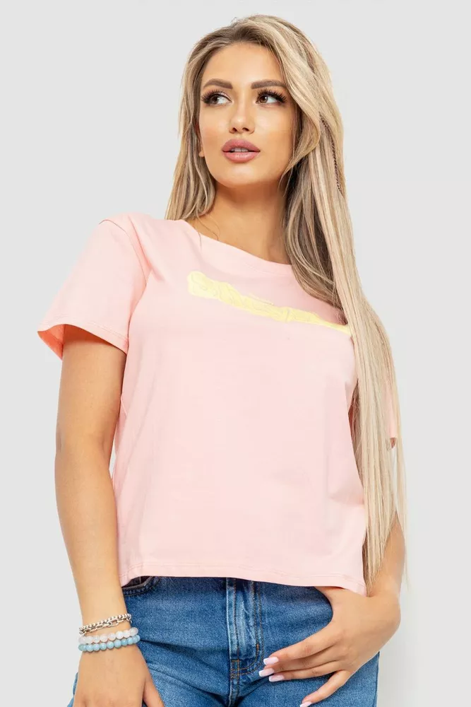 Купити Футболка жіноча з принтом, колір рожевий, 221R3004-1 - Фото №1
