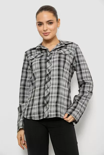 Сорочка жіноча в клітку  -уцінка, колір сірий, 230R064-1-U-15