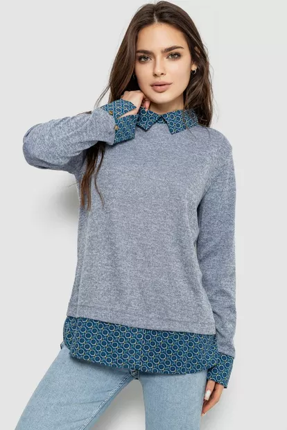 Блуза-обманка, колір сіро-синій, 230R542-3