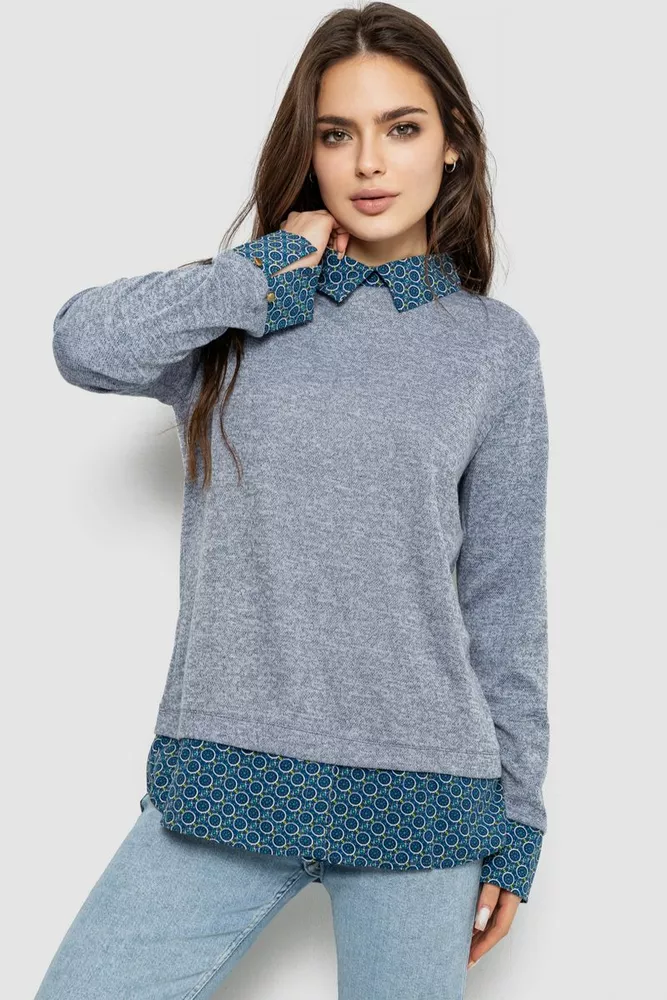 Купити Блуза-обманка, колір сіро-синій, 230R542-3 оптом - Фото №1