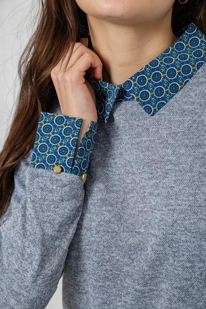 Купити Блуза-обманка, колір сіро-синій, 230R542-3 оптом - Фото №5