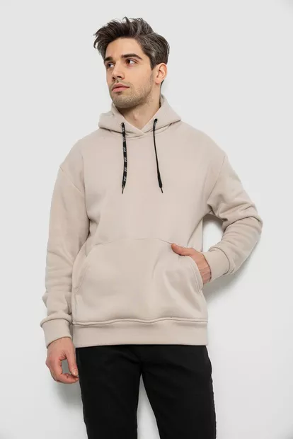 Худи мужской на флисе однотонный, цвет светло-бежевый, 241R2650