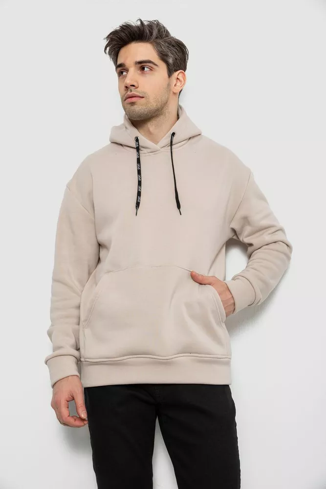 Купить Худи мужской на флисе однотонный, цвет светло-бежевый, 241R2650 - Фото №1