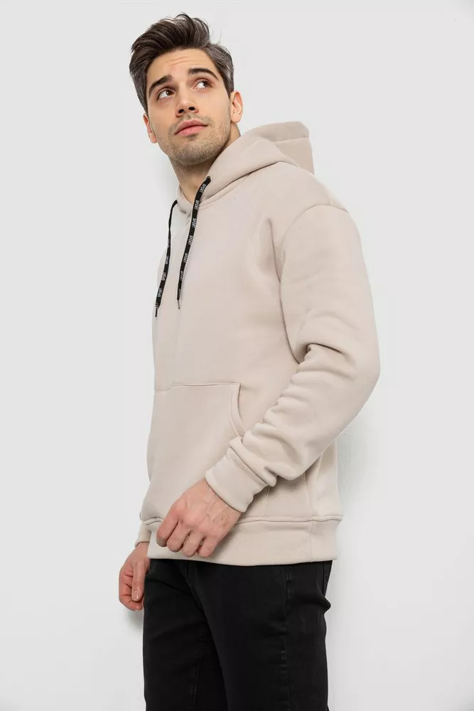 Купить Худи мужской на флисе однотонный, цвет светло-бежевый, 241R2650 - Фото №3
