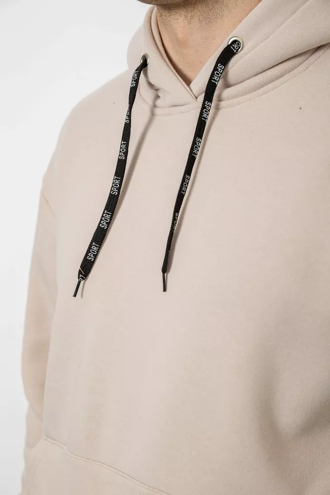 Купить Худи мужской на флисе однотонный, цвет светло-бежевый, 241R2650 - Фото №5