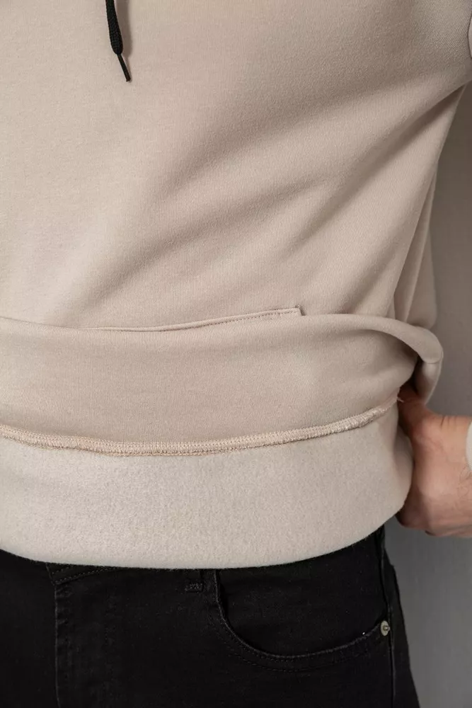 Купить Худи мужской на флисе однотонный, цвет светло-бежевый, 241R2650 - Фото №6