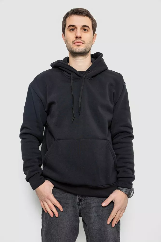 Купити Худі чоловічий на флісі однотонний, колір чорнильний, 241R2650 оптом - Фото №1