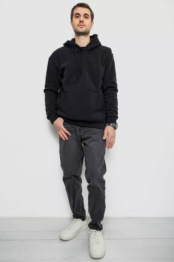 Купити Худі чоловічий на флісі однотонний, колір чорнильний, 241R2650 оптом - Фото №2