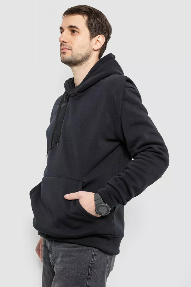 Купити Худі чоловічий на флісі однотонний, колір чорнильний, 241R2650 оптом - Фото №3