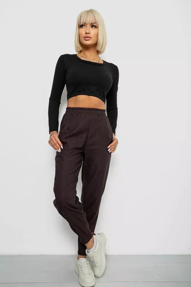 Купити Штани жіночі на тонкому флісі, колір шоколадний, 257R727 оптом - Фото №2