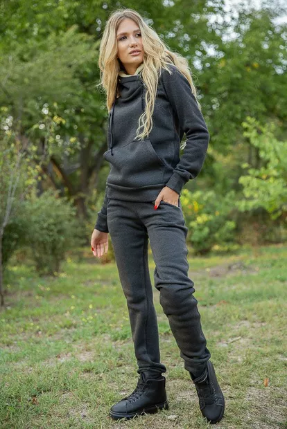 Спортивный костюм женский на флисе однотонный цвет Серый 102R016-1