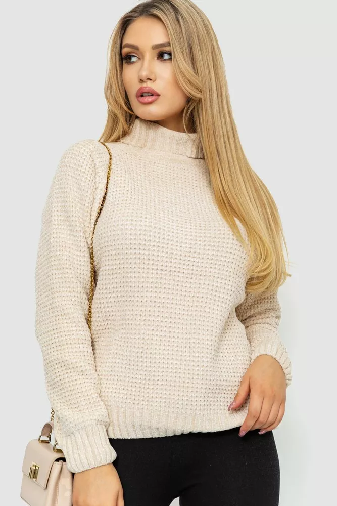 Купить Свитер женский свободного кроя  -уценка, цвет светло-бежевый, 242R605-U-1 - Фото №1