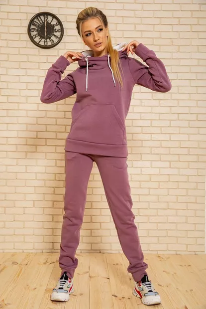 Спортивный костюм женский на флисе однотонный цвет Сливовый 102R016-1