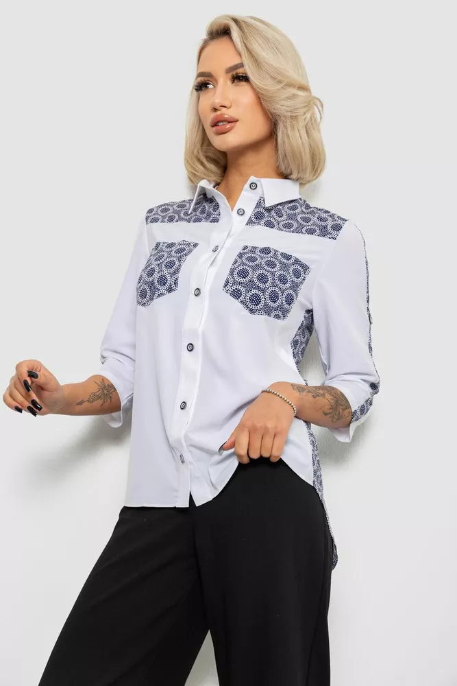 Купити Сорочка класична з принтом, колір біло-синій, 230R7214 - Фото №3