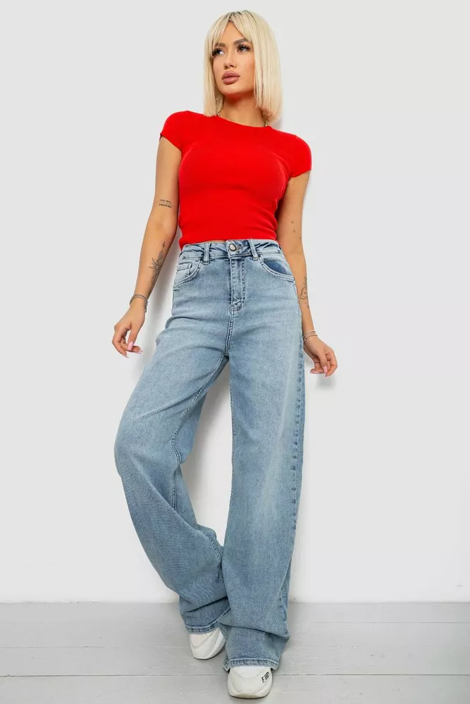 Купить Джинсы женские однотонные Wide leg, цвет голубой, 244R00198 - Фото №2