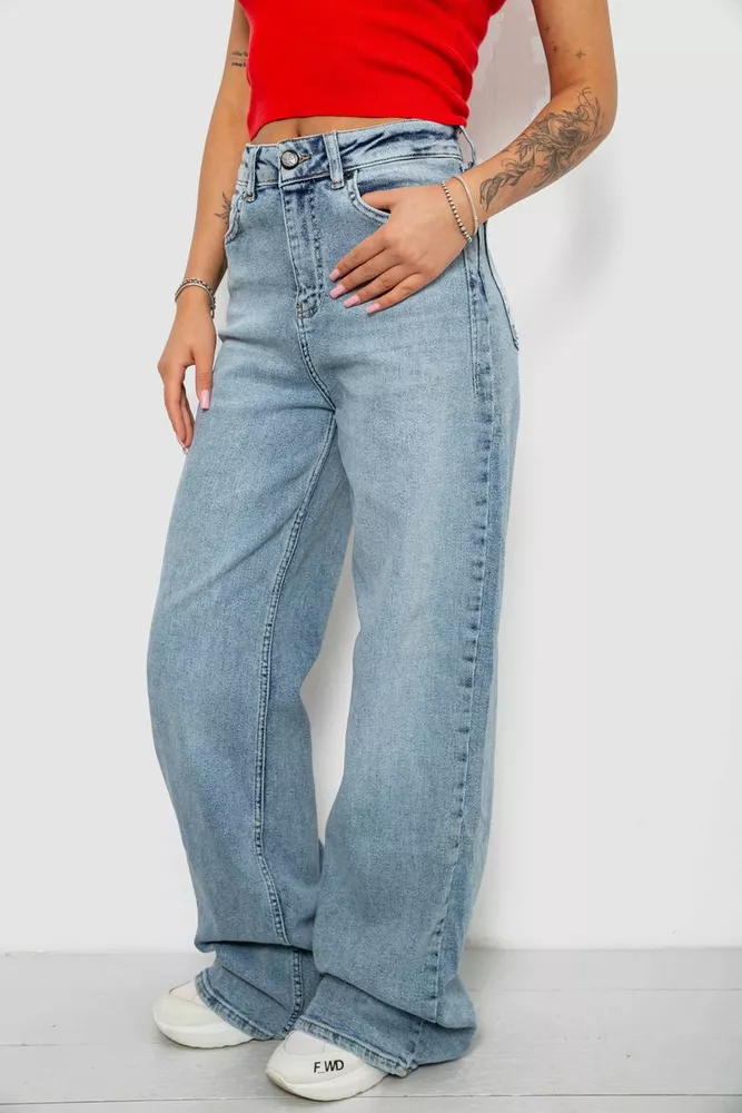 Купить Джинсы женские однотонные Wide leg, цвет голубой, 244R00198 - Фото №3
