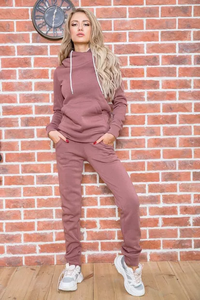 Спортивный костюм женский на флисе однотонный цвет коричневый 102R016-1