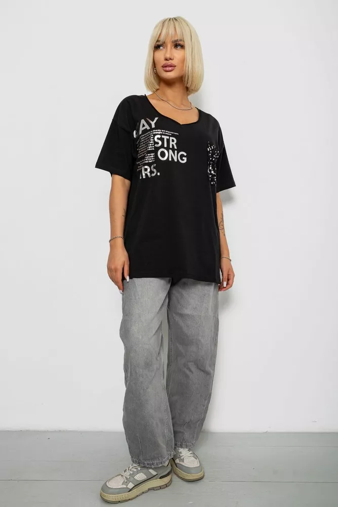 Купить Футболка женская с принтом, цвет черный, 244R2417 - Фото №2