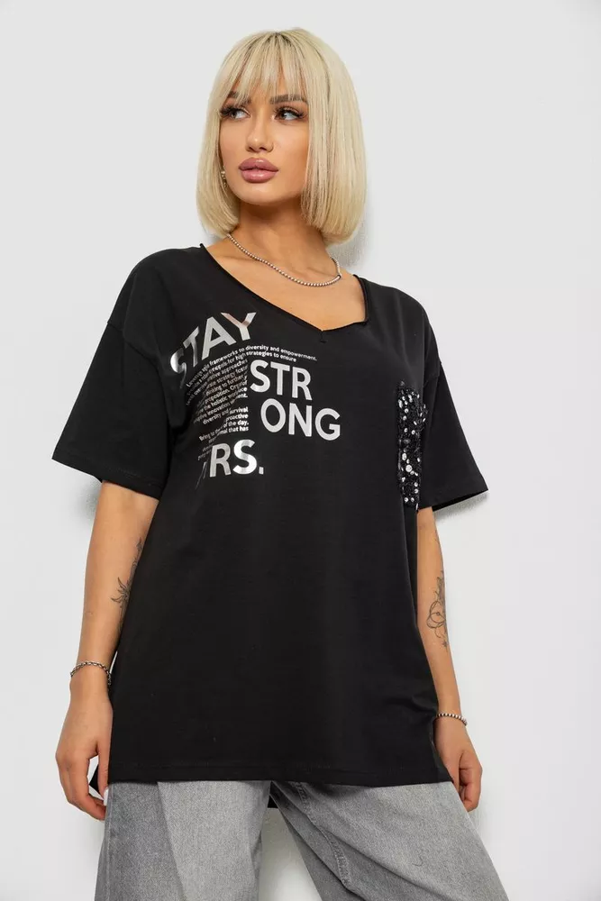 Купить Футболка женская с принтом, цвет черный, 244R2417 - Фото №3