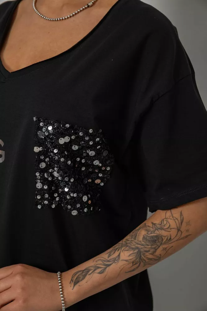 Купить Футболка женская с принтом, цвет черный, 244R2417 - Фото №5