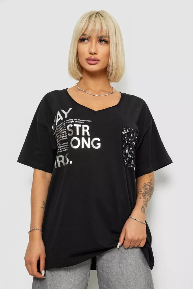 Купить Футболка женская с принтом, цвет черный, 244R2417 - Фото №1